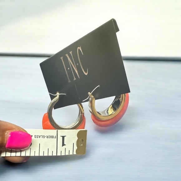 INC International Concepts Gold & Orange Resin Hoop Earrings – 1.25” - Picture 5 of 5